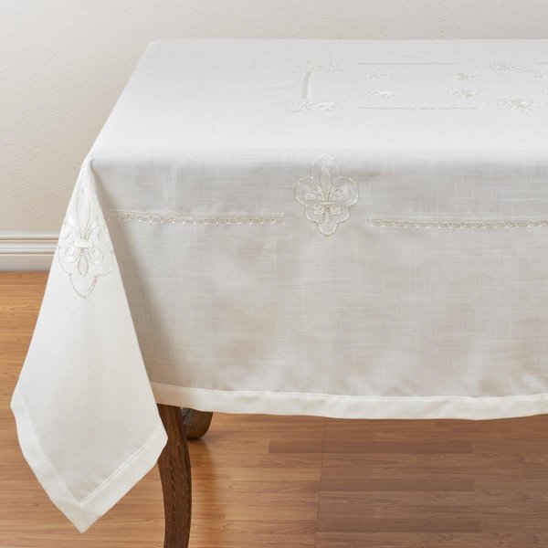 Saro Lifestyle SARO  69 in. Square Elegant Tablecloth with Embroidered Fleur-de-Lis Design - Ivory 1681.I69S